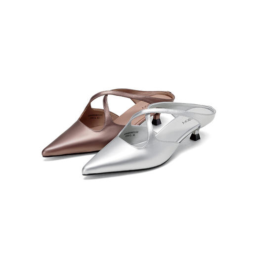 westory2026年夏季牛皮尖头低跟穆勒拖鞋镂空交叉带空凉鞋S26AH50631 商品图0