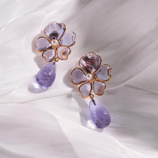 北京仓｜Gripoix Paris-Tropical Flower-透光紫 耳夹［法国设计师］ 商品图1