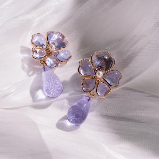 北京仓｜Gripoix Paris-Tropical Flower-透光紫 耳夹［法国设计师］ 商品图4