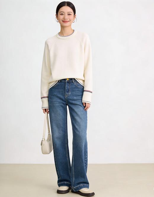 臣禾	【线描毛衫】100%绵羊毛 撞色领袖插肩袖套头针织衫	JZ254090396 商品图3