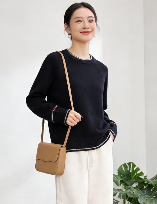 臣禾	【线描毛衫】100%绵羊毛 撞色领袖插肩袖套头针织衫	JZ254090396 商品图0