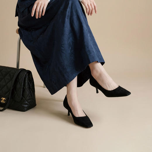 westory2026年春季小方头中跟羊京金典小黑鞋通勤百搭浅口单鞋S26AE50711 商品图4