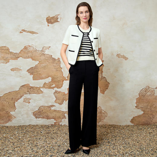 EITIE爱特爱气质圆领小香风撞色短款百搭短袖开衫外套春新款8103809 商品图1