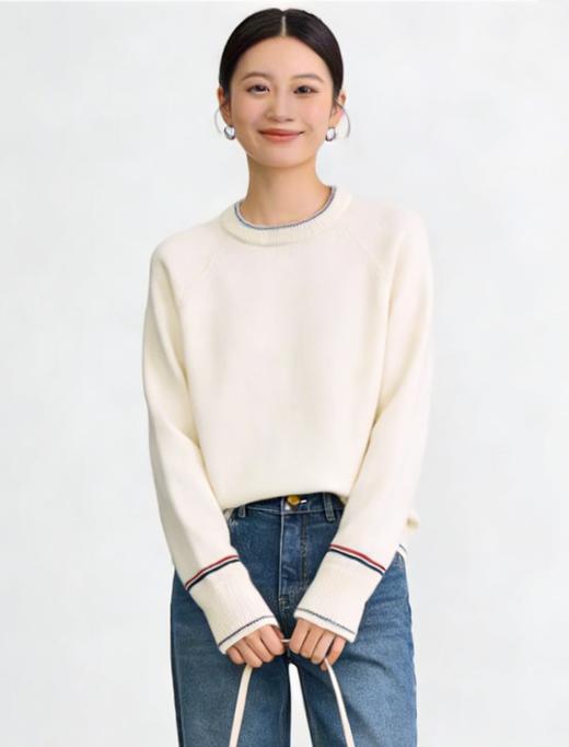 臣禾	【线描毛衫】100%绵羊毛 撞色领袖插肩袖套头针织衫	JZ254090396 商品图1