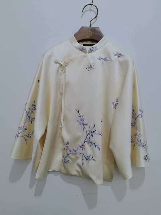 盛唐牡丹| 白色手绣上衣 商品图0