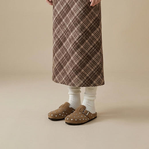 Westory2026年春季休闲勃肯拖鞋牛绒皮钉珠舒适后空单鞋S26AH50641 商品图5