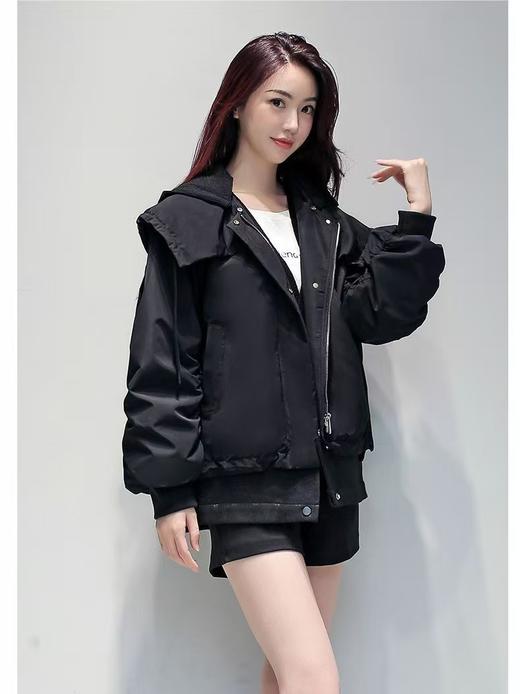 正品鸭鸭剪标【羽绒服）假两件短款可拆卸下摆大领羽绒服（帽子可拆卸）-喜出 商品图2