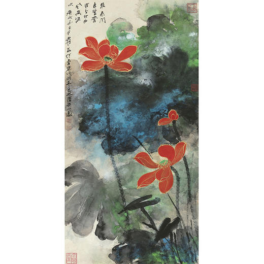 嘉德文创 |《泼彩红荷》张大千限量（499版）原章版画含证书 商品图0