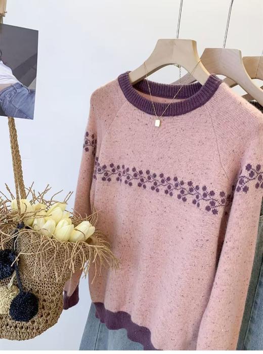 清了！清！不支持退货【自营】跨年福利-【超美毛衣】羊绒手感～Z089藤蔓复古花纱撞色领毛衣-喜出 商品图3