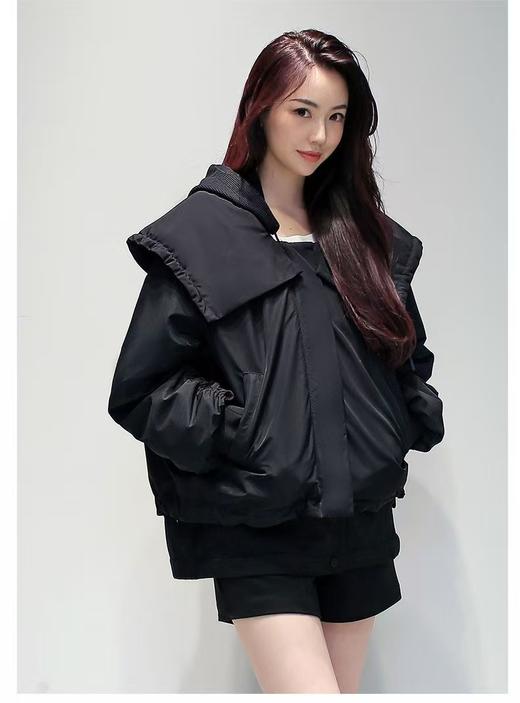 正品鸭鸭剪标【羽绒服）假两件短款可拆卸下摆大领羽绒服（帽子可拆卸）-喜出 商品图3