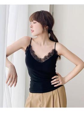 【超暖美背】美雅碧纤维（软软糯糯）细肩带蕾丝保暖背心美背-喜出