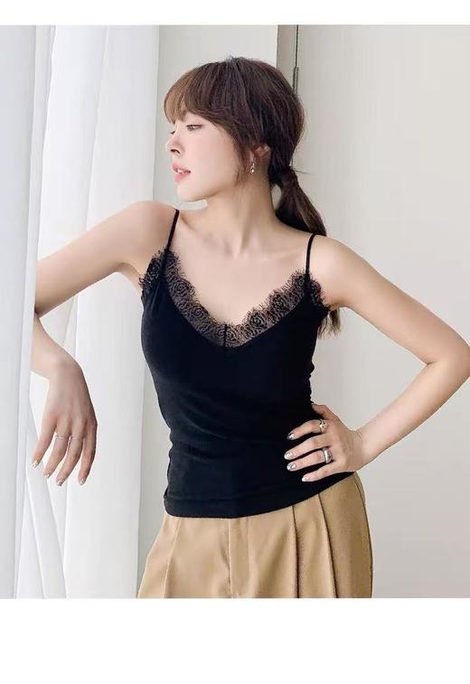 【超暖美背】美雅碧纤维（软软糯糯）细肩带蕾丝保暖背心美背-喜出 商品图0