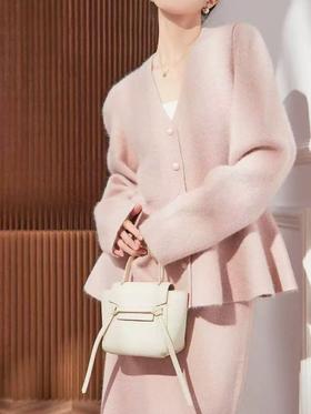 女王节抢购价-不支持退【针织两件套】HUMEINIU品牌3148V领荷叶边上衣➕半身裙套装-喜出