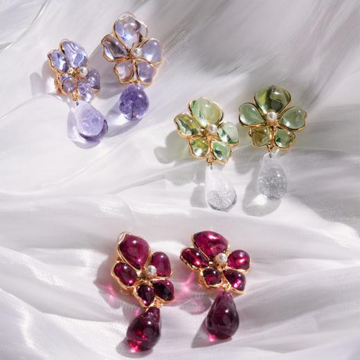 订购5个月到｜Gripoix Paris-Tropical Flower-流光红 耳夹［法国设计师］ 商品图6