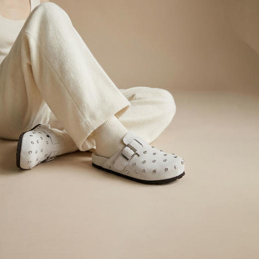 Westory2026年春季休闲勃肯拖鞋牛绒皮钉珠舒适后空单鞋S26AH50641 商品图7