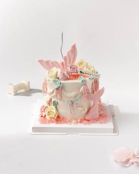 加高款粉色鱼尾定制生日蛋糕（百分百进口动物奶油）