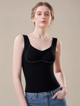 女王节抢购价-不支持退→【自营】【超暖美背】（徳绒保暖）有胸垫一体杯～黑色冬季保暖背心美背-喜出