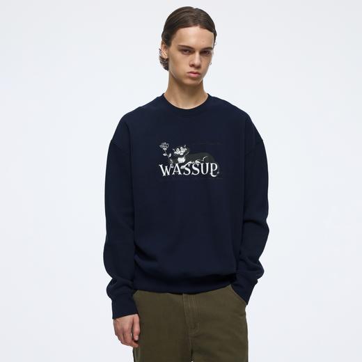 WassupHouse趣味黑猫印花圆领卫衣 商品图1