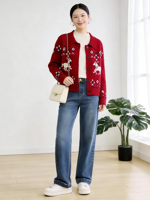 臣禾	【小马提花开衫】100%绵羊毛翻领正肩合体针织外套	JZ254090496 商品图2