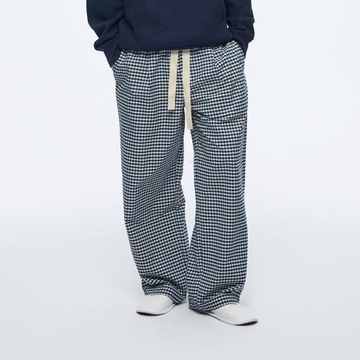 WassupHouse单褶格纹抽绳长裤 商品图0