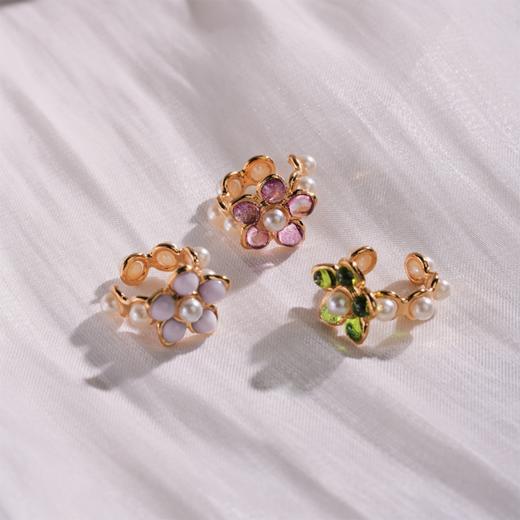 北京仓｜Gripoix Paris-Pearls and Flower-流光红 花朵 琉璃 耳廓夹［法国设计师］ 商品图4