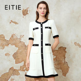 EITIE爱特爱气质小香风撞色显瘦优雅通勤连衣裙春季新款8107812