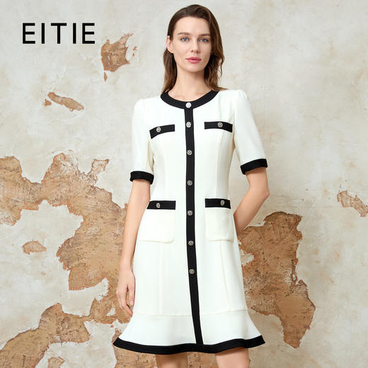 EITIE爱特爱气质小香风撞色显瘦优雅通勤连衣裙春季新款8107812 商品图0