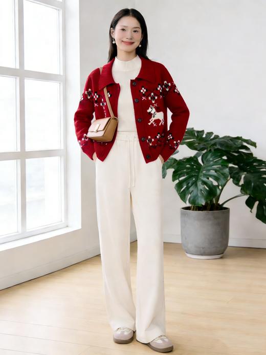 臣禾	【小马提花开衫】100%绵羊毛翻领正肩合体针织外套	JZ254090496 商品图5