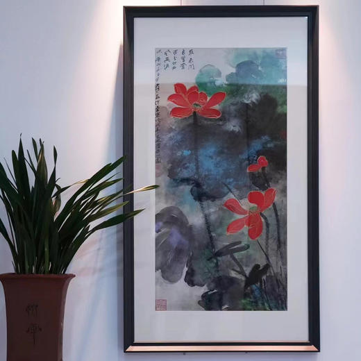 嘉德文创 |《泼彩红荷》张大千限量（499版）原章版画含证书 商品图1