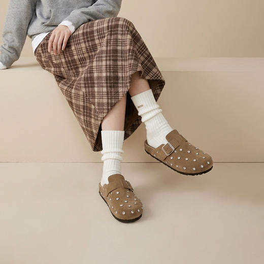 Westory2026年春季休闲勃肯拖鞋牛绒皮钉珠舒适后空单鞋S26AH50641 商品图1