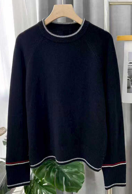 臣禾	【线描毛衫】100%绵羊毛 撞色领袖插肩袖套头针织衫	JZ254090396 商品图8