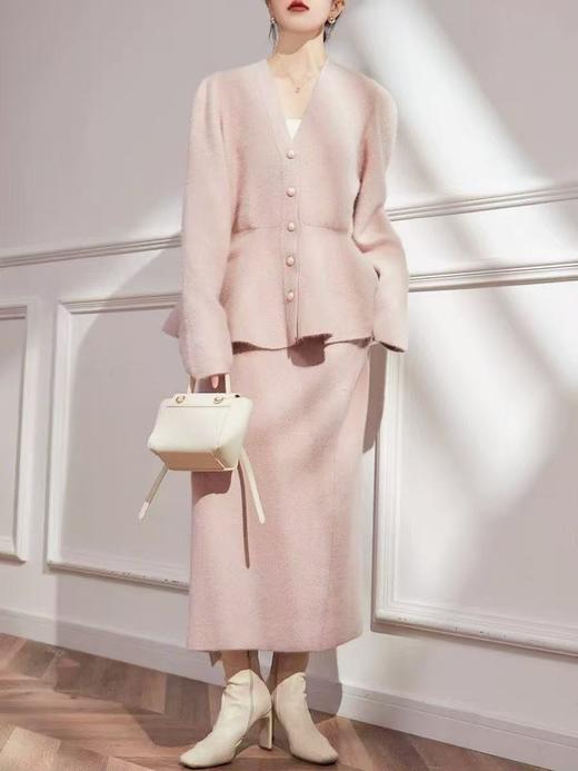 女王节抢购价-不支持退【针织两件套】HUMEINIU品牌3148V领荷叶边上衣➕半身裙套装-喜出 商品图2