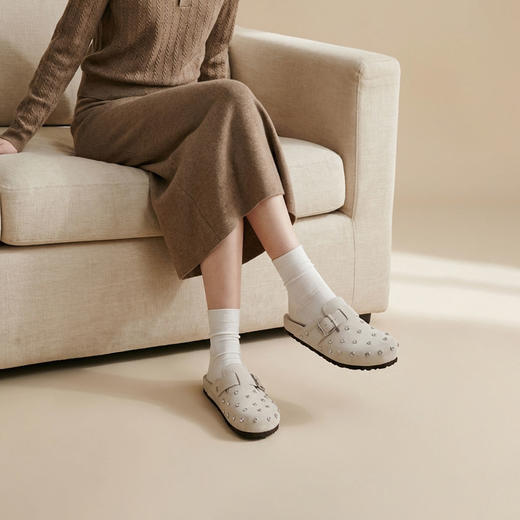 Westory2026年春季休闲勃肯拖鞋牛绒皮钉珠舒适后空单鞋S26AH50641 商品图6