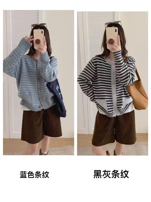【自营】跨年福利-【超美毛衣】开衫-Z090韩系慵懒风宽松条纹撞色毛衣-喜出 商品图3