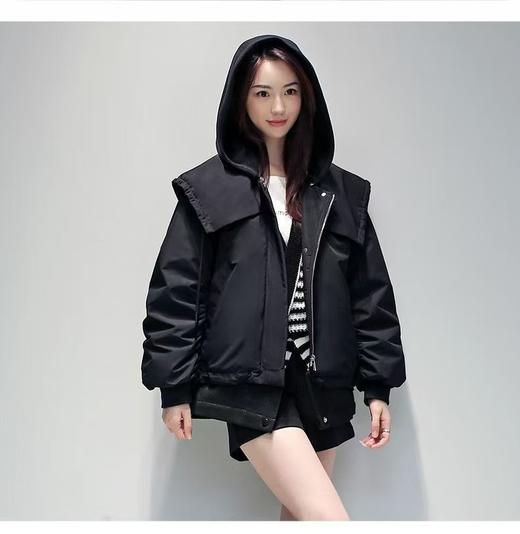 正品鸭鸭剪标【羽绒服）假两件短款可拆卸下摆大领羽绒服（帽子可拆卸）-喜出 商品图4