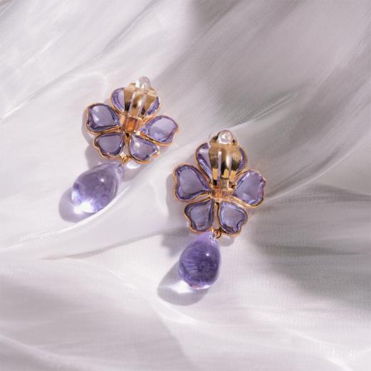 北京仓｜Gripoix Paris-Tropical Flower-透光紫 耳夹［法国设计师］ 商品图5