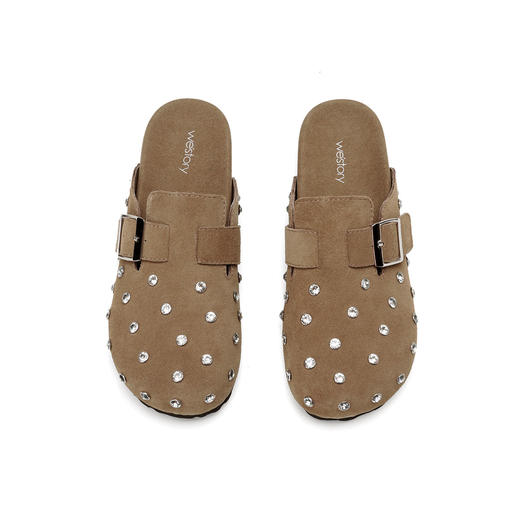 Westory2026年春季休闲勃肯拖鞋牛绒皮钉珠舒适后空单鞋S26AH50641 商品图12