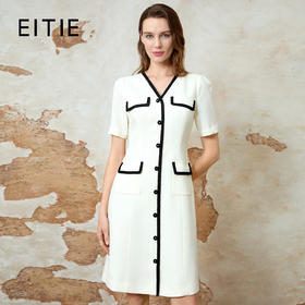 EITIE爱特爱气质小香风V领显瘦高级感A字连衣裙春季新款8107813