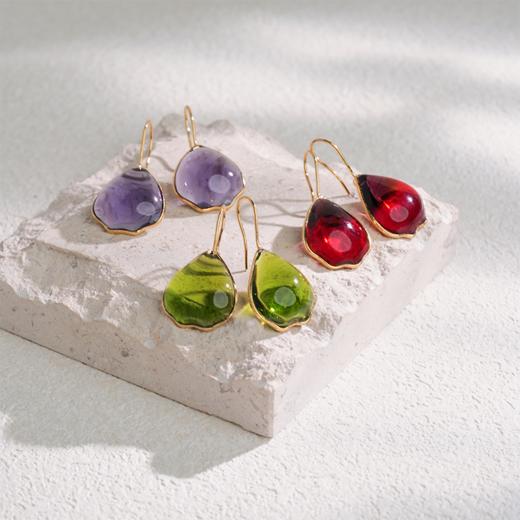 订购5个月到｜Gripoix Paris-Pop Glamour-透光紫 花瓣 琉璃 耳环［法国设计师］ 商品图7