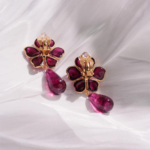订购5个月到｜Gripoix Paris-Tropical Flower-流光红 耳夹［法国设计师］ 商品图4