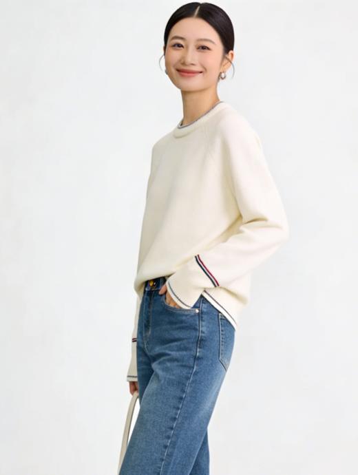 臣禾	【线描毛衫】100%绵羊毛 撞色领袖插肩袖套头针织衫	JZ254090396 商品图5