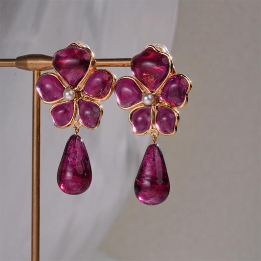 订购5个月到｜Gripoix Paris-Tropical Flower-流光红 耳夹［法国设计师］ 商品图5