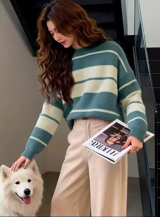 女王节抢购价-不支持退→不支持退货【自营】-【超美毛衣】花纱～Z091韩系慵懒风两色撞色条纹毛衣-喜出 商品图0