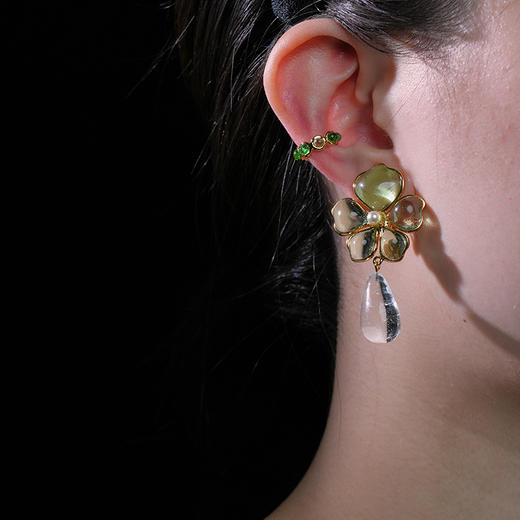 订购5个月到｜Gripoix Paris-Tropical Flower-light sea green 耳夹［法国设计师］ 商品图3