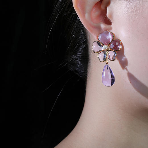 北京仓｜Gripoix Paris-Tropical Flower-透光紫 耳夹［法国设计师］ 商品图3