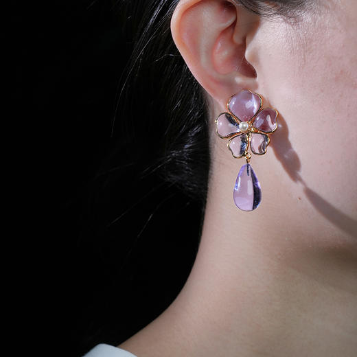 北京仓｜Gripoix Paris-Tropical Flower-透光紫 耳夹［法国设计师］ 商品图0