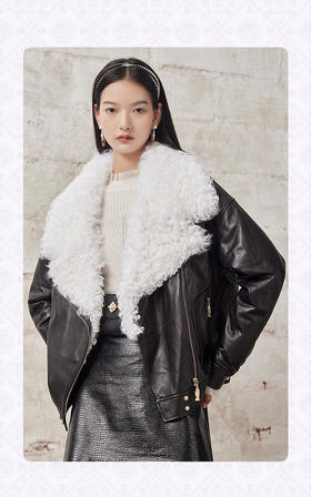 羊羔毛拼接机车服冬季短夹克外套女MG8343290111JA0A90