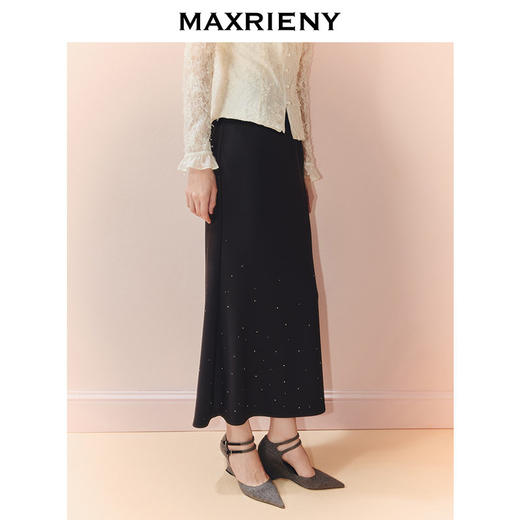 MAXRIENY法式优雅感鱼尾半裙25秋款赫本风气质穿搭烫钻开叉中长裙(货号:MS86SK516) 商品图2