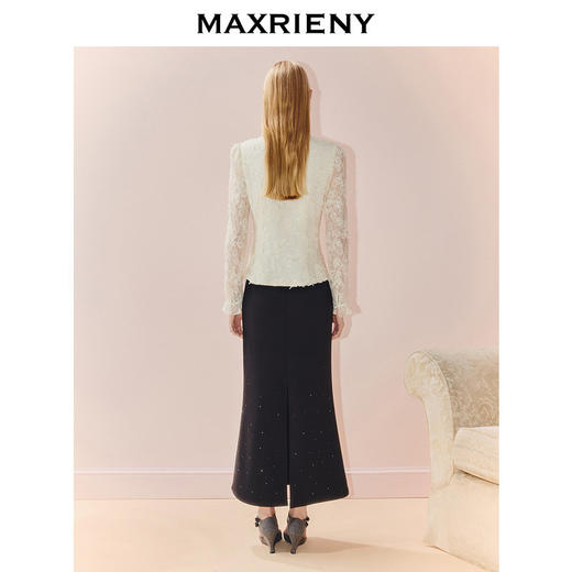 MAXRIENY法式优雅感鱼尾半裙25秋款赫本风气质穿搭烫钻开叉中长裙(货号:MS86SK516) 商品图3