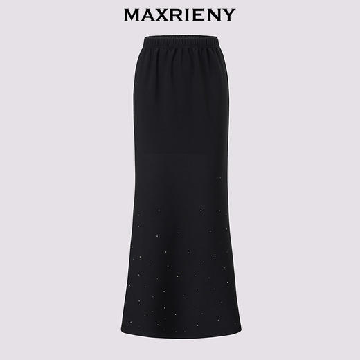 MAXRIENY法式优雅感鱼尾半裙25秋款赫本风气质穿搭烫钻开叉中长裙(货号:MS86SK516) 商品图4